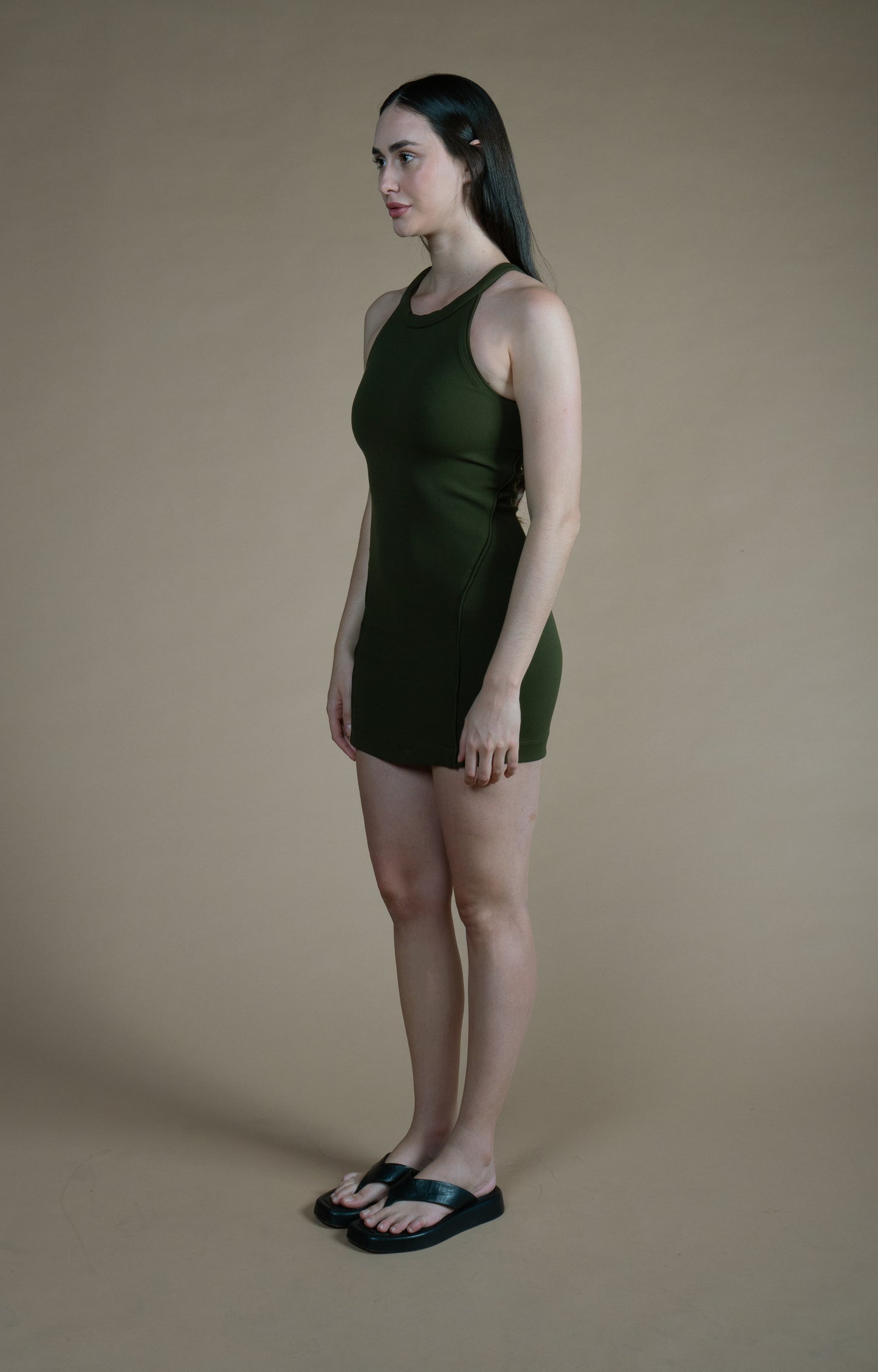 Vestido Malha Pele - Verde Militar